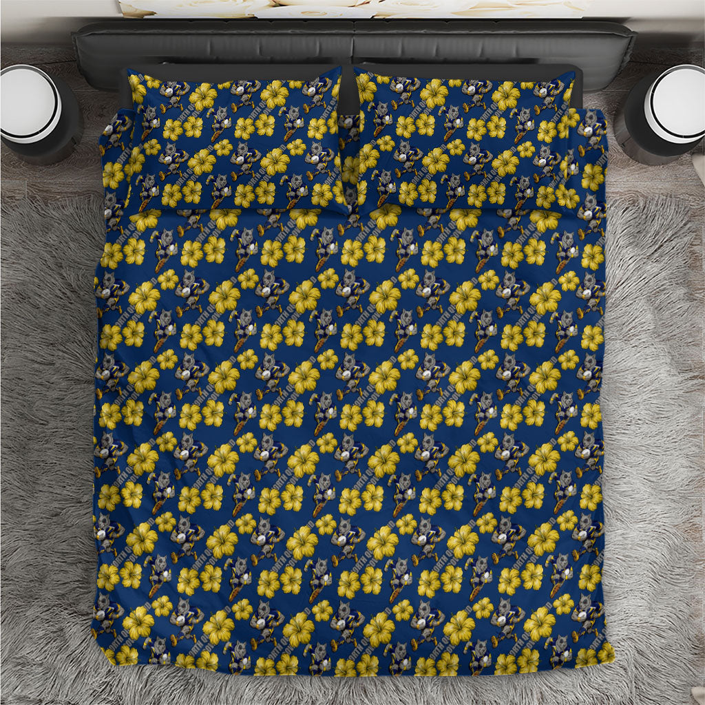 North Queensland Cowboys Bedding Set Tropical Hibiscus Floral Seamless Rugby Mascot