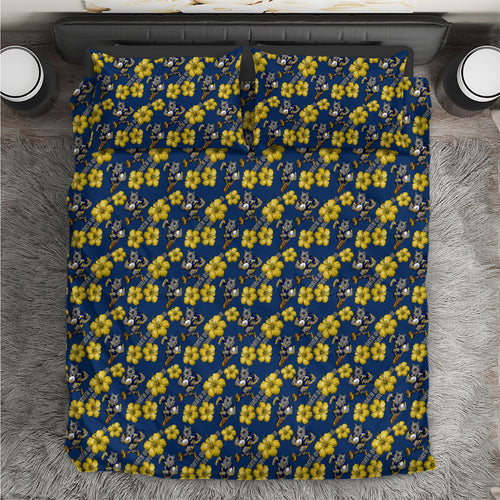 North Queensland Cowboys Bedding Set Tropical Hibiscus Floral Seamless Rugby Mascot
