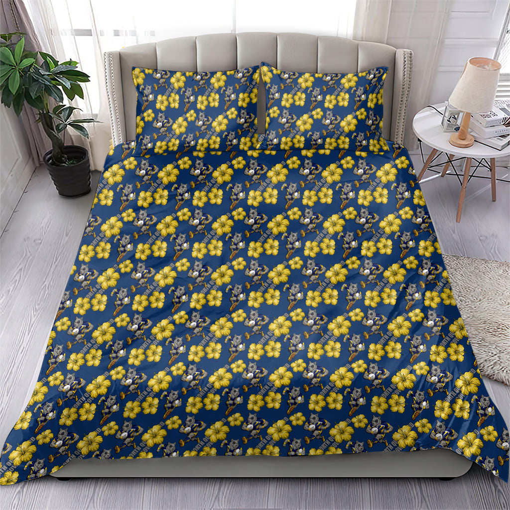 North Queensland Cowboys Bedding Set Tropical Hibiscus Floral Seamless Rugby Mascot
