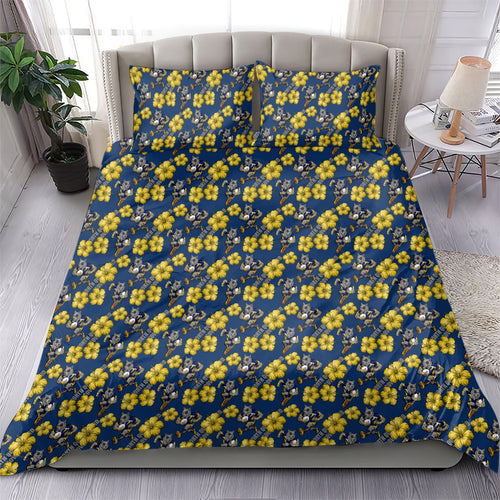 North Queensland Cowboys Bedding Set Tropical Hibiscus Floral Seamless Rugby Mascot