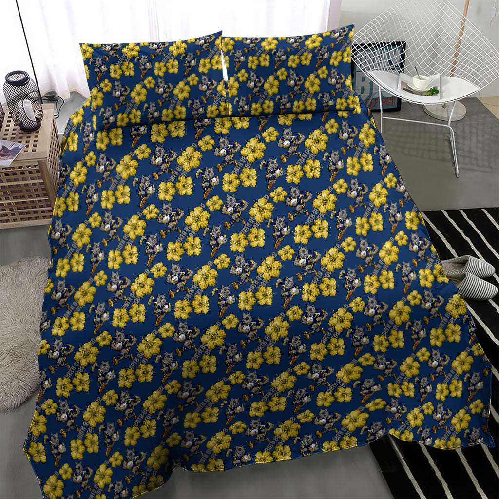 North Queensland Cowboys Bedding Set Tropical Hibiscus Floral Seamless Rugby Mascot