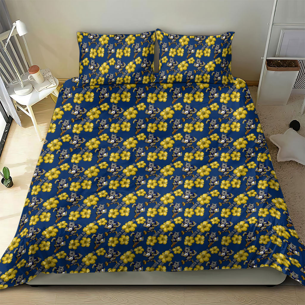 North Queensland Cowboys Bedding Set Tropical Hibiscus Floral Seamless Rugby Mascot