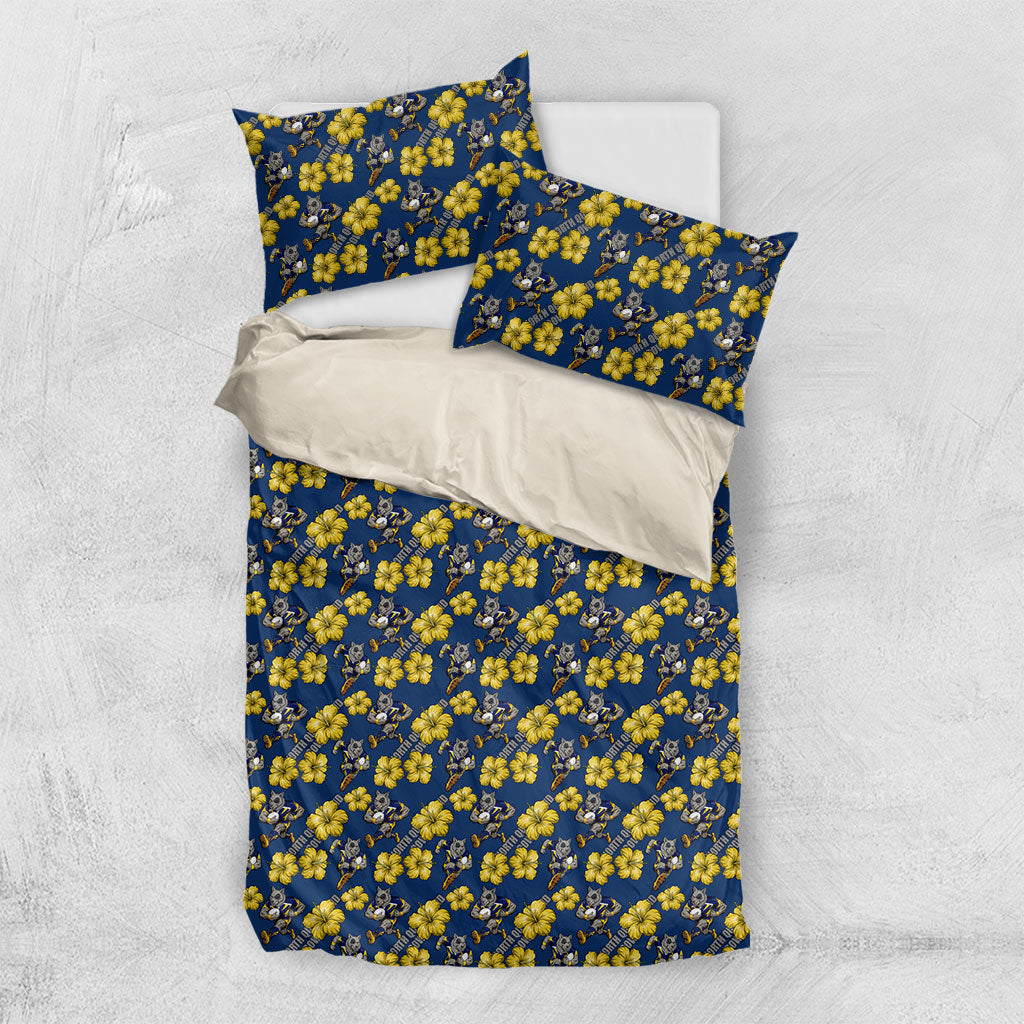 North Queensland Cowboys Bedding Set Tropical Hibiscus Floral Seamless Rugby Mascot