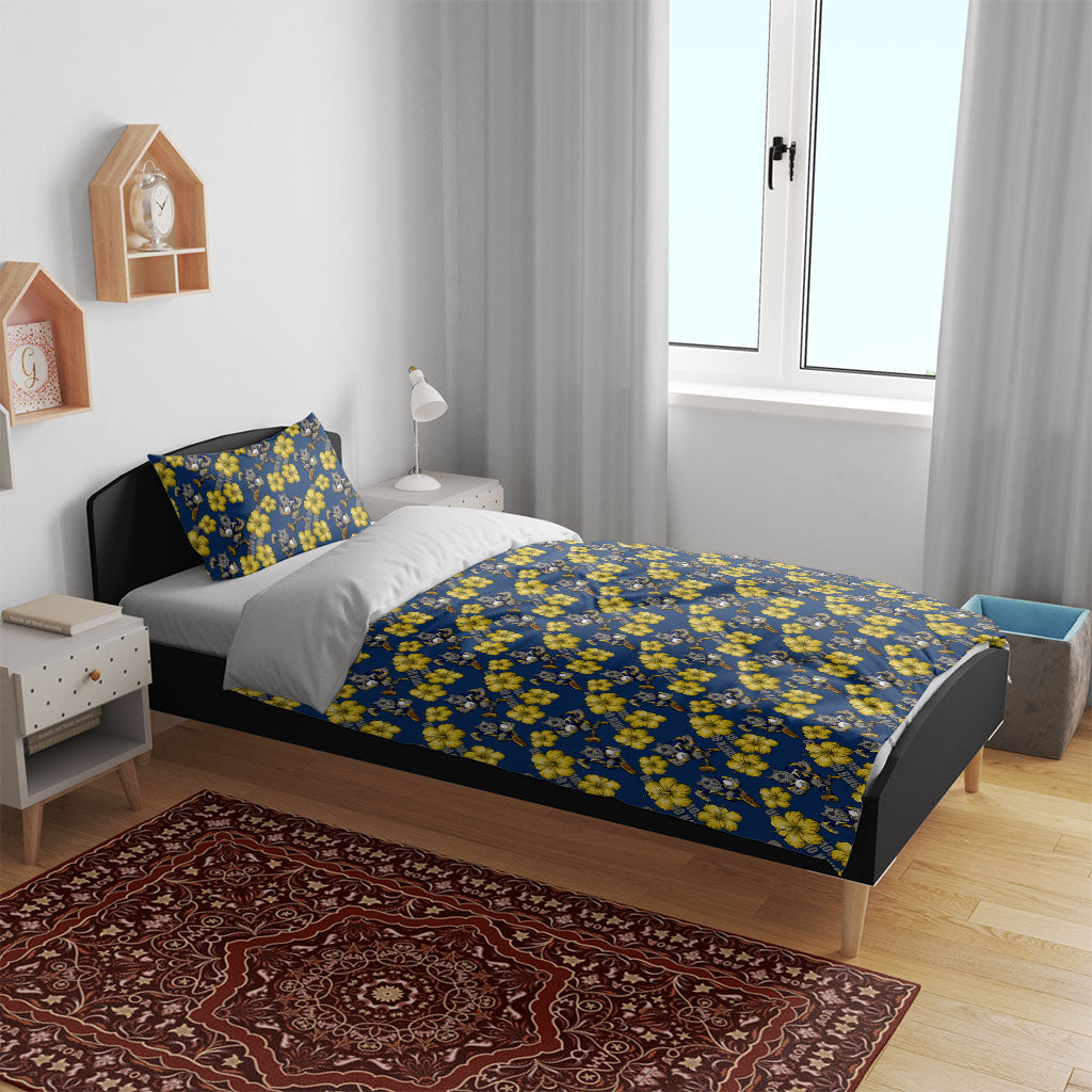North Queensland Cowboys Bedding Set Tropical Hibiscus Floral Seamless Rugby Mascot