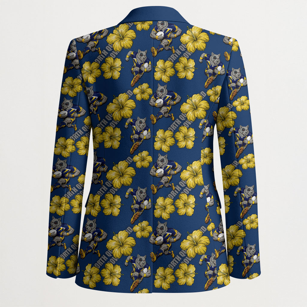North Queensland Cowboys Blazer Tropical Hibiscus Floral Seamless Rugby Mascot