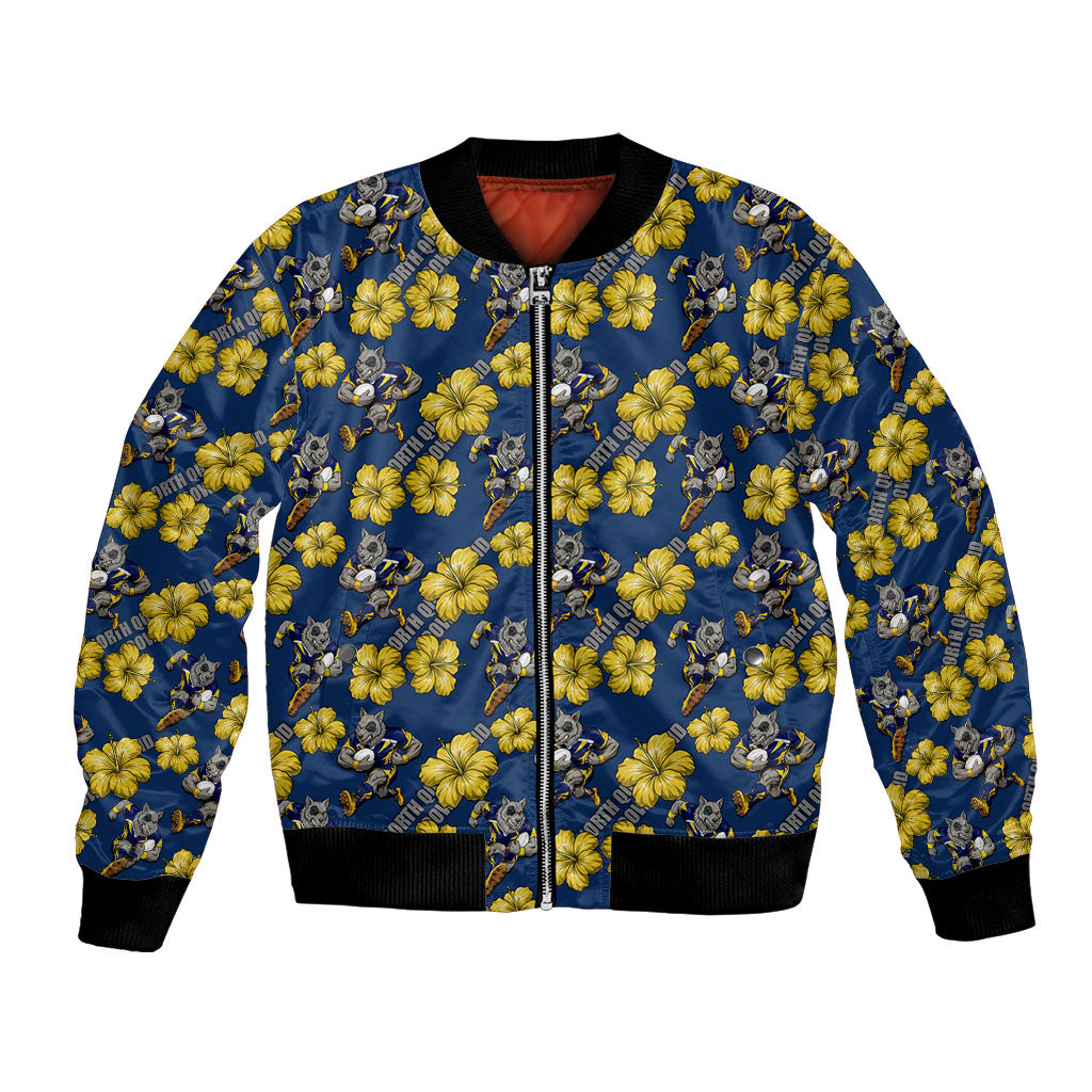 North Queensland Cowboys Bomber Jacket Tropical Hibiscus Floral Seamless Rugby Mascot