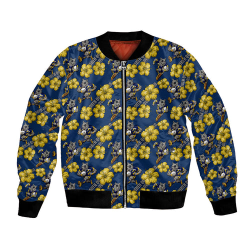 North Queensland Cowboys Bomber Jacket Tropical Hibiscus Floral Seamless Rugby Mascot