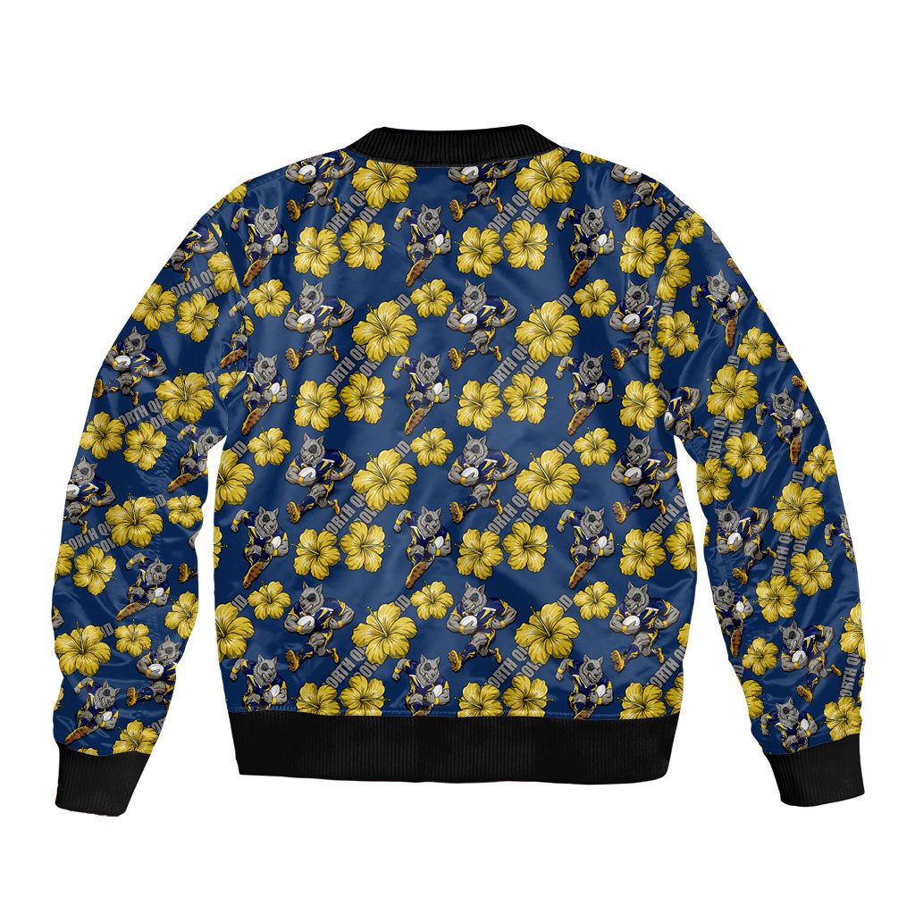 North Queensland Cowboys Bomber Jacket Tropical Hibiscus Floral Seamless Rugby Mascot
