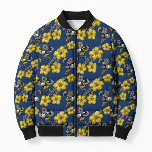 North Queensland Cowboys Bomber Puffer Jacket Tropical Hibiscus Floral Seamless Rugby Mascot