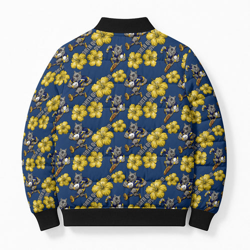 North Queensland Cowboys Bomber Puffer Jacket Tropical Hibiscus Floral Seamless Rugby Mascot