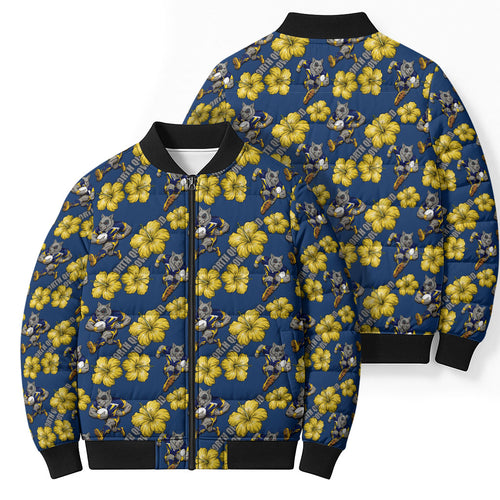 North Queensland Cowboys Bomber Puffer Jacket Tropical Hibiscus Floral Seamless Rugby Mascot