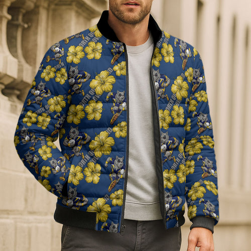North Queensland Cowboys Bomber Puffer Jacket Tropical Hibiscus Floral Seamless Rugby Mascot