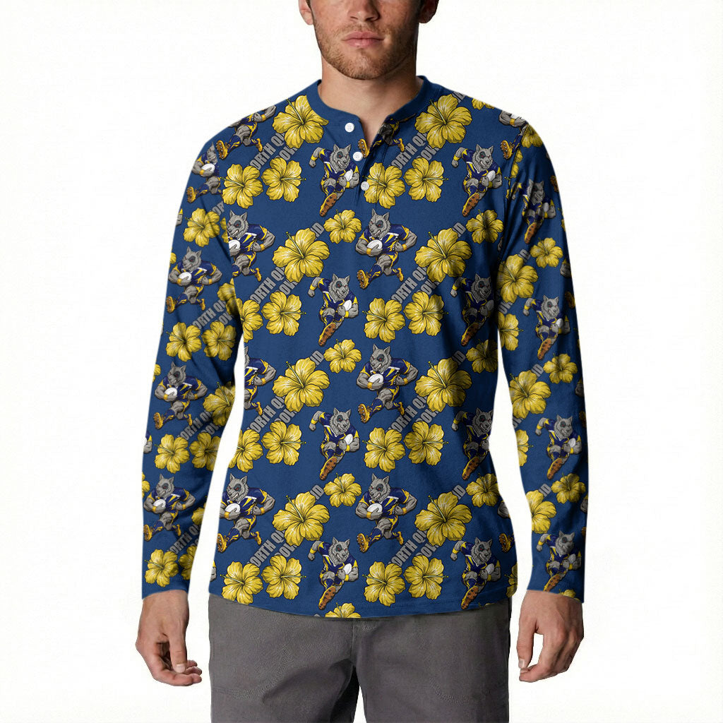 North Queensland Cowboys Button Sweatshirt Tropical Hibiscus Floral Seamless Rugby Mascot