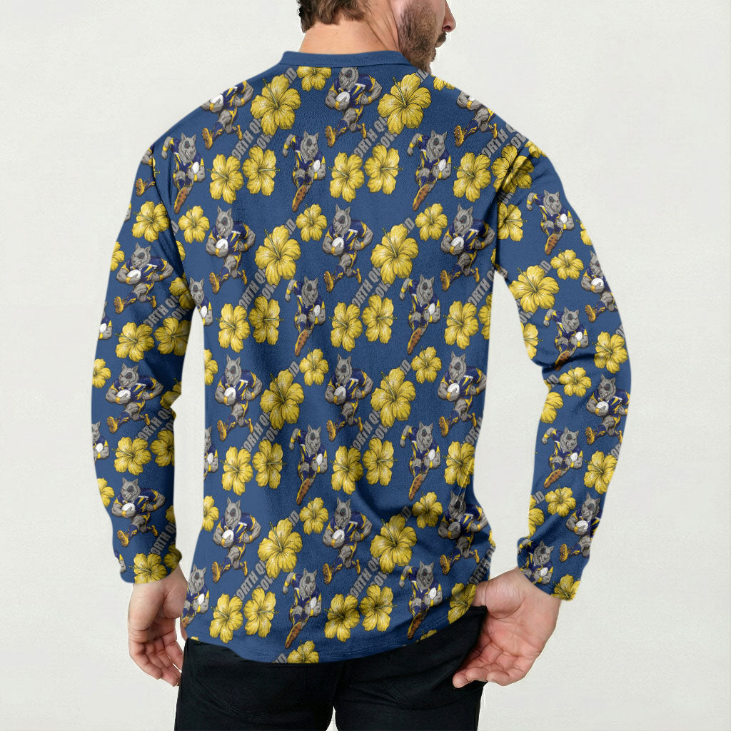 North Queensland Cowboys Button Sweatshirt Tropical Hibiscus Floral Seamless Rugby Mascot