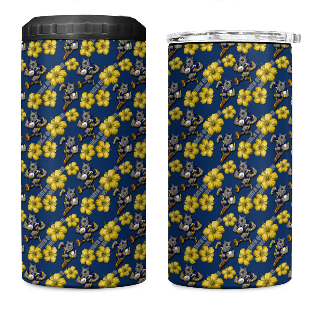 North Queensland Cowboys 4 in 1 Can Cooler Tumbler Tropical Hibiscus Floral Seamless Rugby Mascot