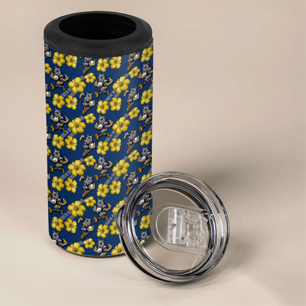 North Queensland Cowboys 4 in 1 Can Cooler Tumbler Tropical Hibiscus Floral Seamless Rugby Mascot