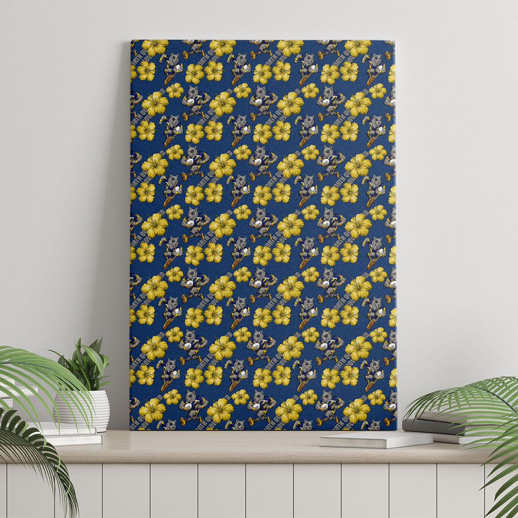 North Queensland Cowboys Canvas Wall Art Tropical Hibiscus Floral Seamless Rugby Mascot