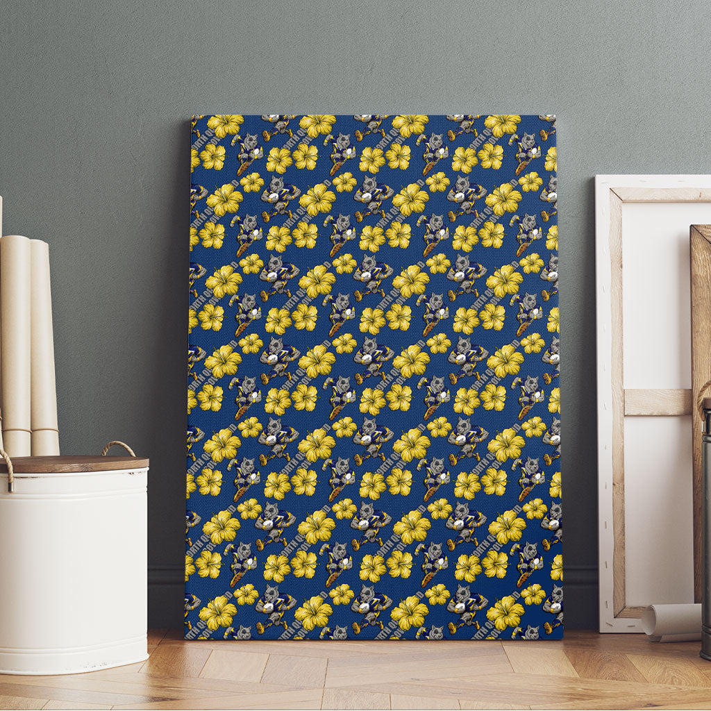 North Queensland Cowboys Canvas Wall Art Tropical Hibiscus Floral Seamless Rugby Mascot
