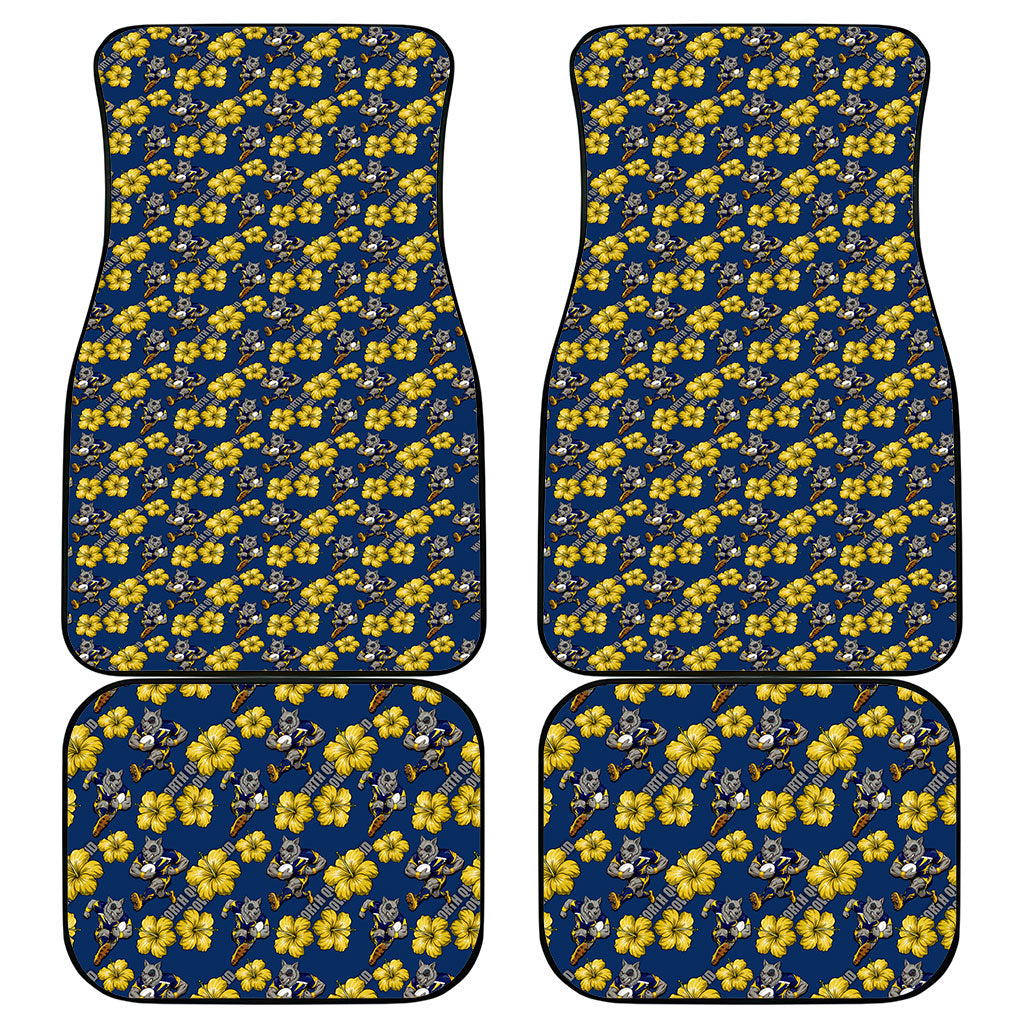 North Queensland Cowboys Car Mats Tropical Hibiscus Floral Seamless Rugby Mascot