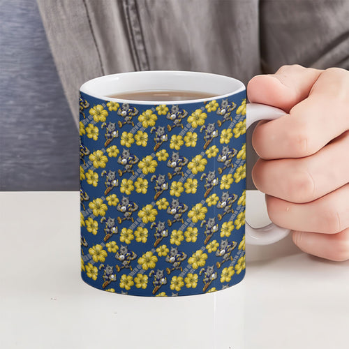 North Queensland Cowboys Ceramic Mug Tropical Hibiscus Floral Seamless Rugby Mascot