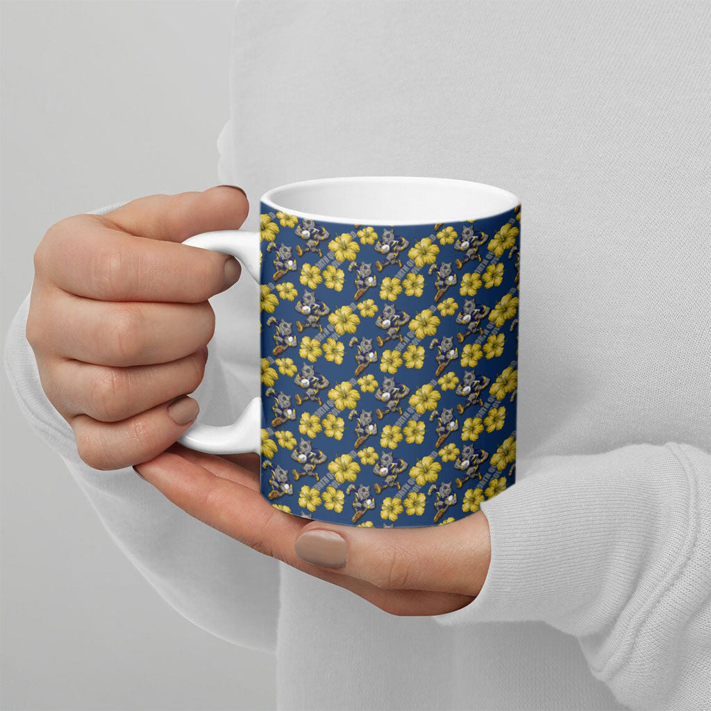 North Queensland Cowboys Ceramic Mug Tropical Hibiscus Floral Seamless Rugby Mascot
