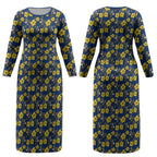 North Queensland Cowboys Couples Matching Long Sleeve Bodycon Dress and Hawaiian Shirt Tropical Hibiscus Floral Seamless Rugby Mascot
