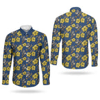 North Queensland Cowboys Couples Matching Long Sleeve Bodycon Dress and Long Sleeve Button Shirt Tropical Hibiscus Floral Seamless Rugby Mascot
