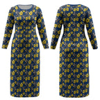 North Queensland Cowboys Couples Matching Long Sleeve Bodycon Dress and Long Sleeve Button Shirt Tropical Hibiscus Floral Seamless Rugby Mascot