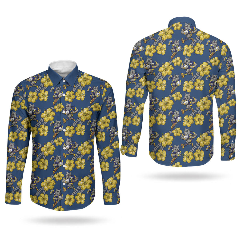 North Queensland Cowboys Couples Matching Mermaid Dress and Long Sleeve Button Shirt Tropical Hibiscus Floral Seamless Rugby Mascot