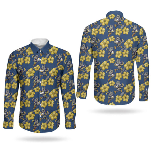 North Queensland Cowboys Couples Matching Off Shoulder Maxi Dress and Long Sleeve Button Shirt Tropical Hibiscus Floral Seamless Rugby Mascot
