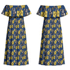 North Queensland Cowboys Couples Matching Off Shoulder Maxi Dress and Long Sleeve Button Shirt Tropical Hibiscus Floral Seamless Rugby Mascot