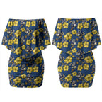 North Queensland Cowboys Couples Matching Off Shoulder Short Dress and Hawaiian Shirt Tropical Hibiscus Floral Seamless Rugby Mascot