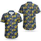 North Queensland Cowboys Couples Matching Off Shoulder Short Dress and Hawaiian Shirt Tropical Hibiscus Floral Seamless Rugby Mascot