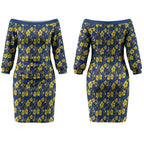 North Queensland Cowboys Couples Matching Off The Shoulder Long Sleeve Dress and Hawaiian Shirt Tropical Hibiscus Floral Seamless Rugby Mascot
