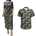North Queensland Cowboys Couples Matching Puletasi and Hawaiian Shirt Tropical Hibiscus Floral Seamless Rugby Mascot