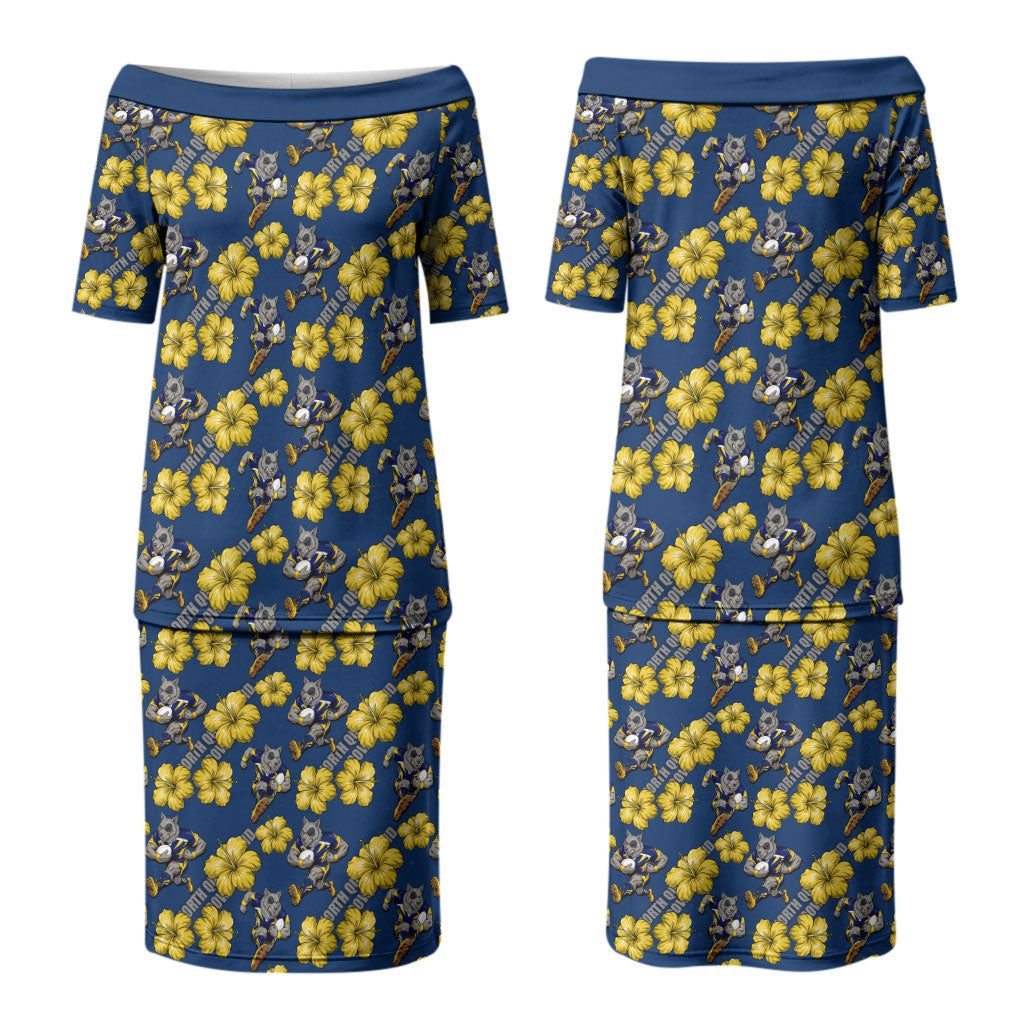 North Queensland Cowboys Couples Matching Puletasi and Hawaiian Shirt Tropical Hibiscus Floral Seamless Rugby Mascot