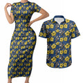 North Queensland Cowboys Couples Matching Short Sleeve Bodycon Dress and Hawaiian Shirt Tropical Hibiscus Floral Seamless Rugby Mascot