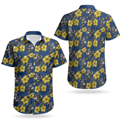 North Queensland Cowboys Couples Matching Short Sleeve Bodycon Dress and Hawaiian Shirt Tropical Hibiscus Floral Seamless Rugby Mascot