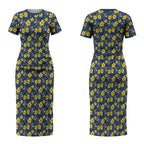 North Queensland Cowboys Couples Matching Short Sleeve Bodycon Dress and Hawaiian Shirt Tropical Hibiscus Floral Seamless Rugby Mascot