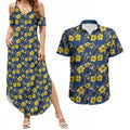 North Queensland Cowboys Couples Matching Summer Maxi Dress and Hawaiian Shirt Tropical Hibiscus Floral Seamless Rugby Mascot