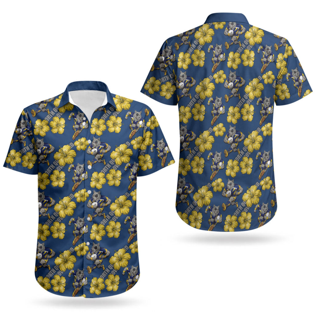 North Queensland Cowboys Couples Matching Summer Maxi Dress and Hawaiian Shirt Tropical Hibiscus Floral Seamless Rugby Mascot