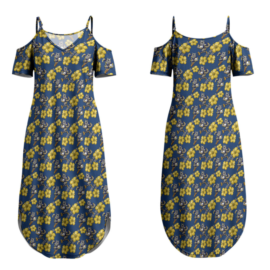 North Queensland Cowboys Couples Matching Summer Maxi Dress and Hawaiian Shirt Tropical Hibiscus Floral Seamless Rugby Mascot