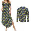 North Queensland Cowboys Couples Matching Summer Maxi Dress and Long Sleeve Button Shirt Tropical Hibiscus Floral Seamless Rugby Mascot