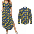 North Queensland Cowboys Couples Matching Summer Maxi Dress and Long Sleeve Button Shirt Tropical Hibiscus Floral Seamless Rugby Mascot