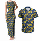North Queensland Cowboys Couples Matching Tank Maxi Dress and Hawaiian Shirt Tropical Hibiscus Floral Seamless Rugby Mascot