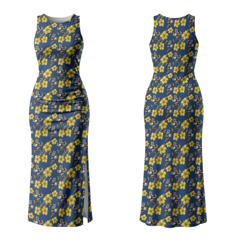 North Queensland Cowboys Couples Matching Tank Maxi Dress and Long Sleeve Button Shirt Tropical Hibiscus Floral Seamless Rugby Mascot