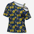 North Queensland Cowboys Cross Shoulder Shirt Tropical Hibiscus Floral Seamless Rugby Mascot