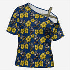 North Queensland Cowboys Cross Shoulder Shirt Tropical Hibiscus Floral Seamless Rugby Mascot
