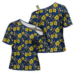 North Queensland Cowboys Cross Shoulder Shirt Tropical Hibiscus Floral Seamless Rugby Mascot