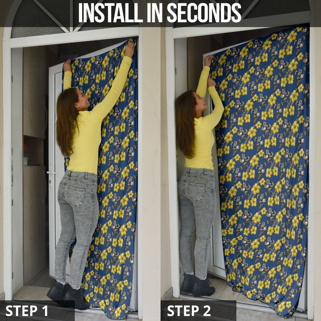 North Queensland Cowboys Door Cover Tropical Hibiscus Floral Seamless Rugby Mascot